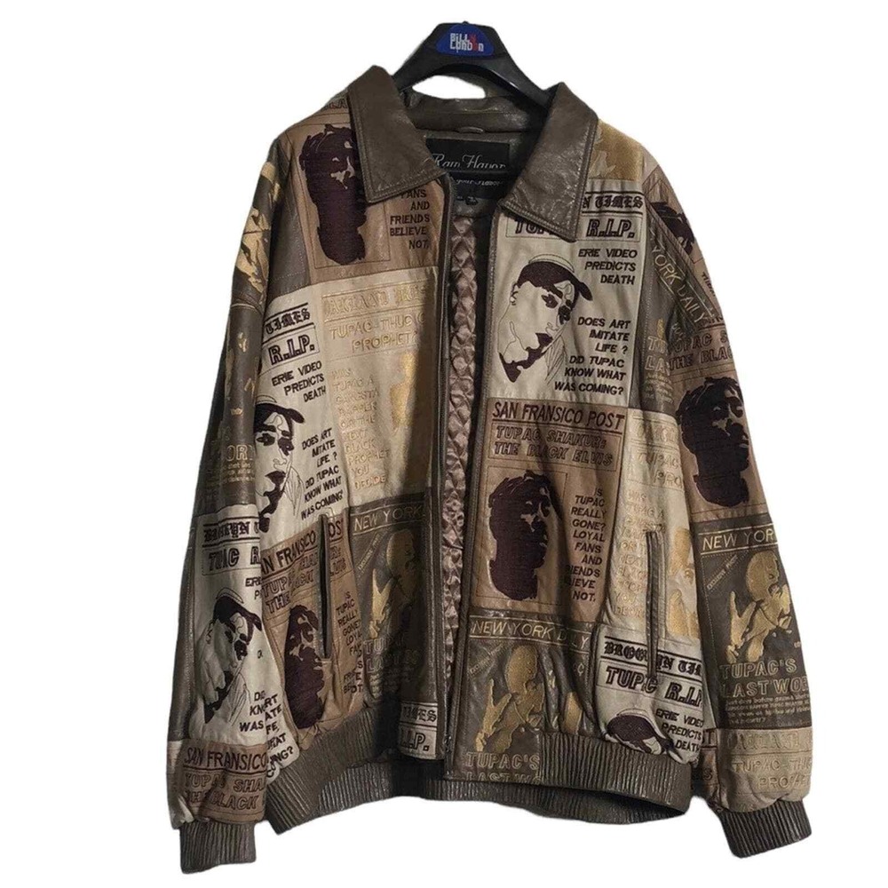 RARE Vtg 90's Raw Flavor Tupac 2pac Shakur Leather Collectible bomber jacket 6x
